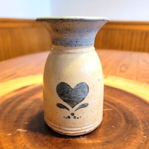 Stelzer Art Pottery Blue Heart Mini Vase Signed